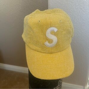 🔥 SUPREME NY Terry S Logo 6 Panel Hat Cap YELLOW Adjustable Strapback NEW